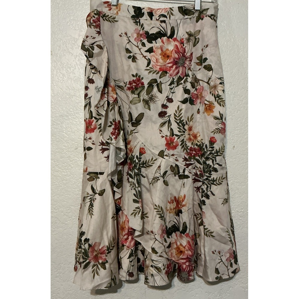 NWT Antonio Melani Genny Ruffle Faux Wrap Skirt Ivory Noon Sunshine Floral 10 - Picture 2 of 6